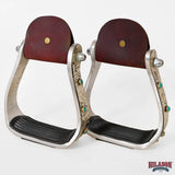 HILASON Western Engraved Aluminum Saddle Stirrup Stirrups Pair Engraved Brass Turquoise Inlay Rubber Tread
