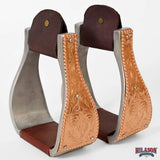 HILASON Saddle Stirrup Stirrups Pair Western Engraved Copper Floral Overlays Leather Treads Aluminum Pair