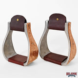 HILASON Saddle Stirrup Stirrups Pair Western Engraved Copper Floral Overlays Leather Treads Aluminum Pair