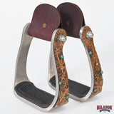 HILASON Western Saddle Stirrup Stirrups Pair Engraved Copper Sunflower Turquoise Inlay Rubber Tread Aluminum Pair