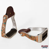 HILASON Western Saddle Stirrup Stirrups Pair Engraved Copper Sunflower Turquoise Inlay Rubber Tread Aluminum Pair