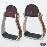 HILASON Western Saddle Stirrup Stirrups Pair Engraved Copper Sunflower Turquoise Inlay Rubber Tread Aluminum Pair