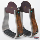 HILASON Western Saddle Stirrup Stirrups Pair Engraved Copper Crosses Turquoise Inlay Rubber Tread Aluminum Pair