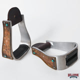 HILASON Western Saddle Stirrup Stirrups Pair Engraved Copper Crosses Turquoise Inlay Rubber Tread Aluminum Pair
