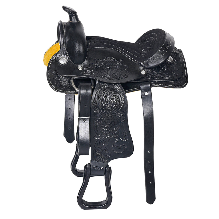 Comfytack 10 in Black Western Kids Youth Children Miniature Pony Saddle Leather Trail Tack - Uhorse