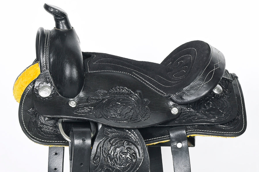 Comfytack Black Western Kids Youth Children Miniature Pony Saddle Leather Trail Tack | Hand Tooled Saddle | Western Saddle | Saddle for Horses | Horse Tack Set