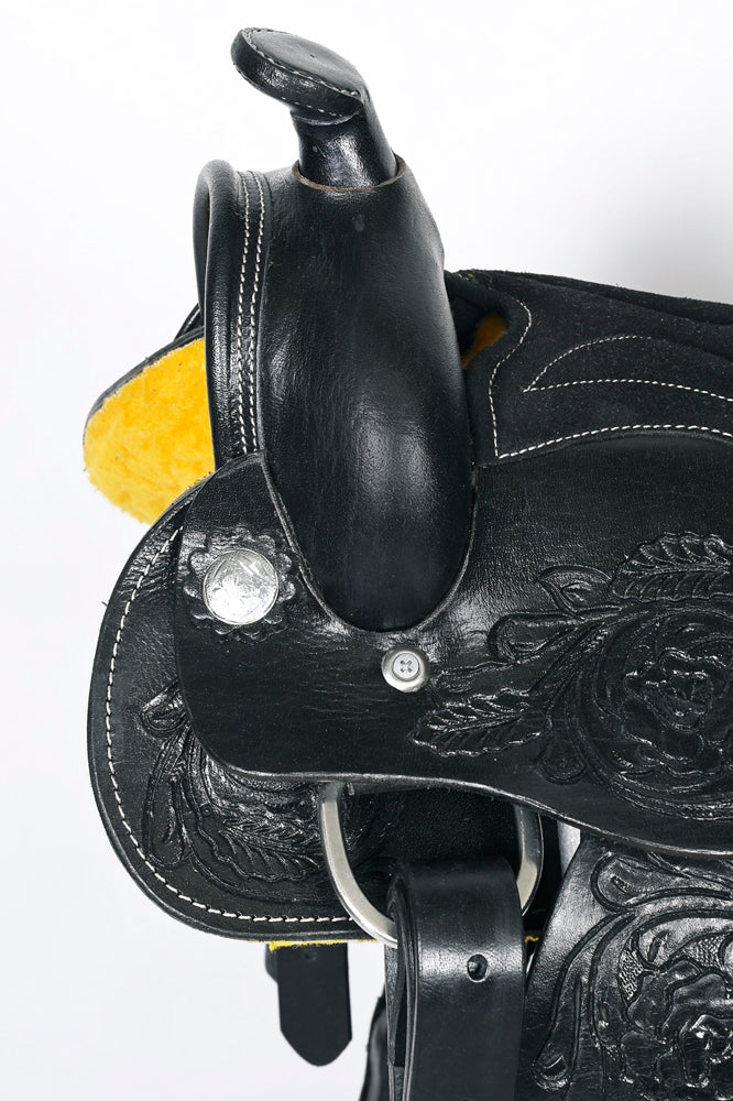 Comfytack Black Western Kids Youth Children Miniature Pony Saddle Leather Trail Tack | Hand Tooled Saddle | Western Saddle | Saddle for Horses | Horse Tack Set