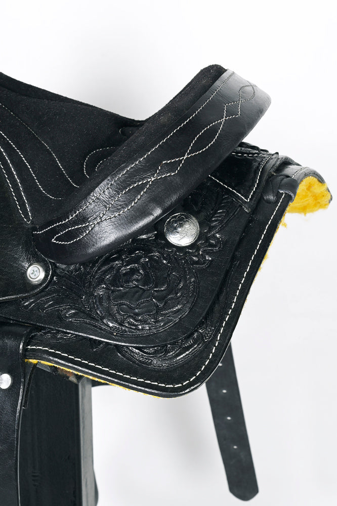 Comfytack Black Western Kids Youth Children Miniature Pony Saddle Leather Trail Tack | Hand Tooled Saddle | Western Saddle | Saddle for Horses | Horse Tack Set