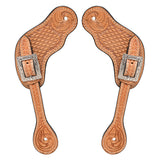 Western Leather Spur Straps Hilason Tan Basket Weaving Floral - Uhorse