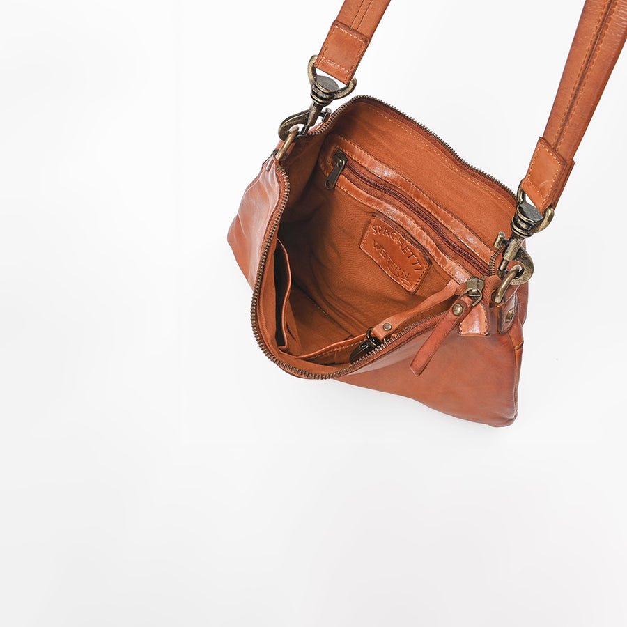 Spaghetti Western Terralux Premium Cognac Leather Crossbody Shoulder Bag