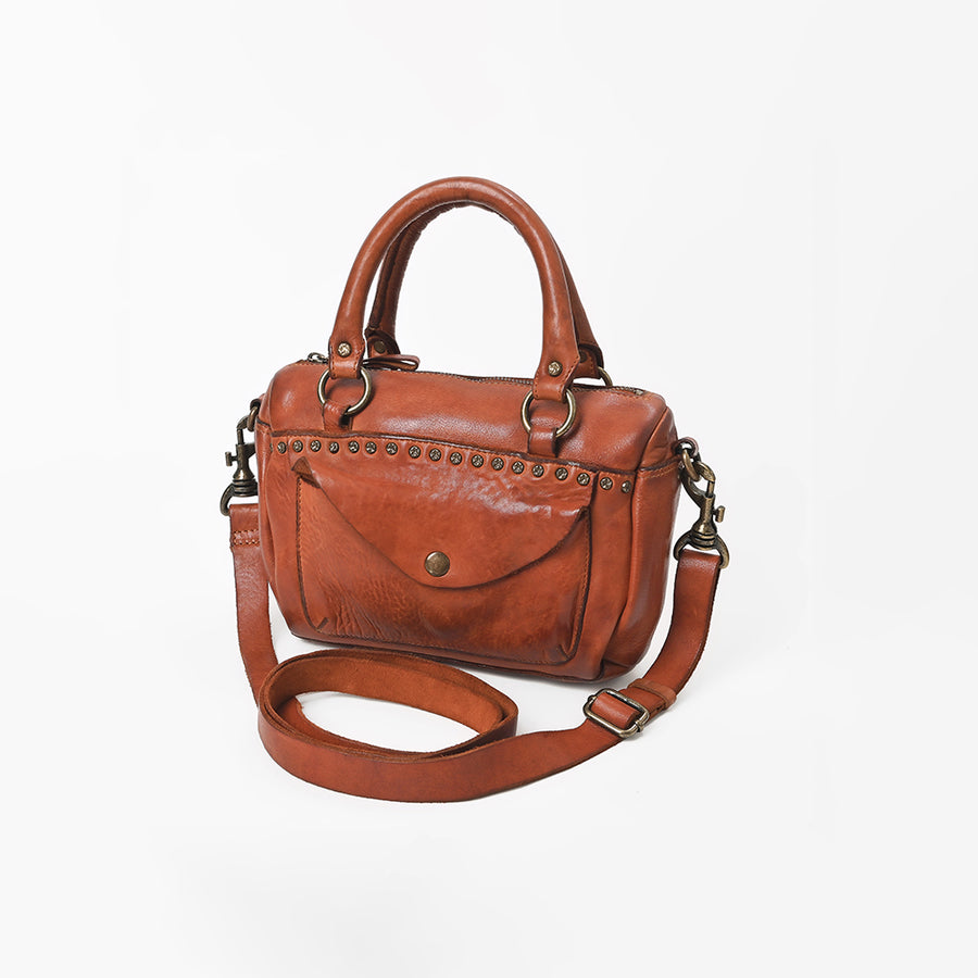 Spaghetti Western Caventina Leather Riveted Satchel Tote Crossbody Bag