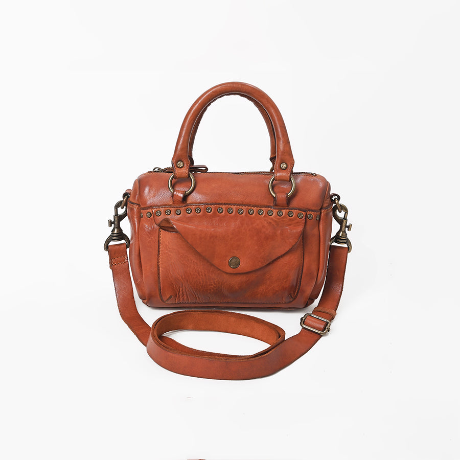 Spaghetti Western Caventina Leather Riveted Satchel Tote Crossbody Bag
