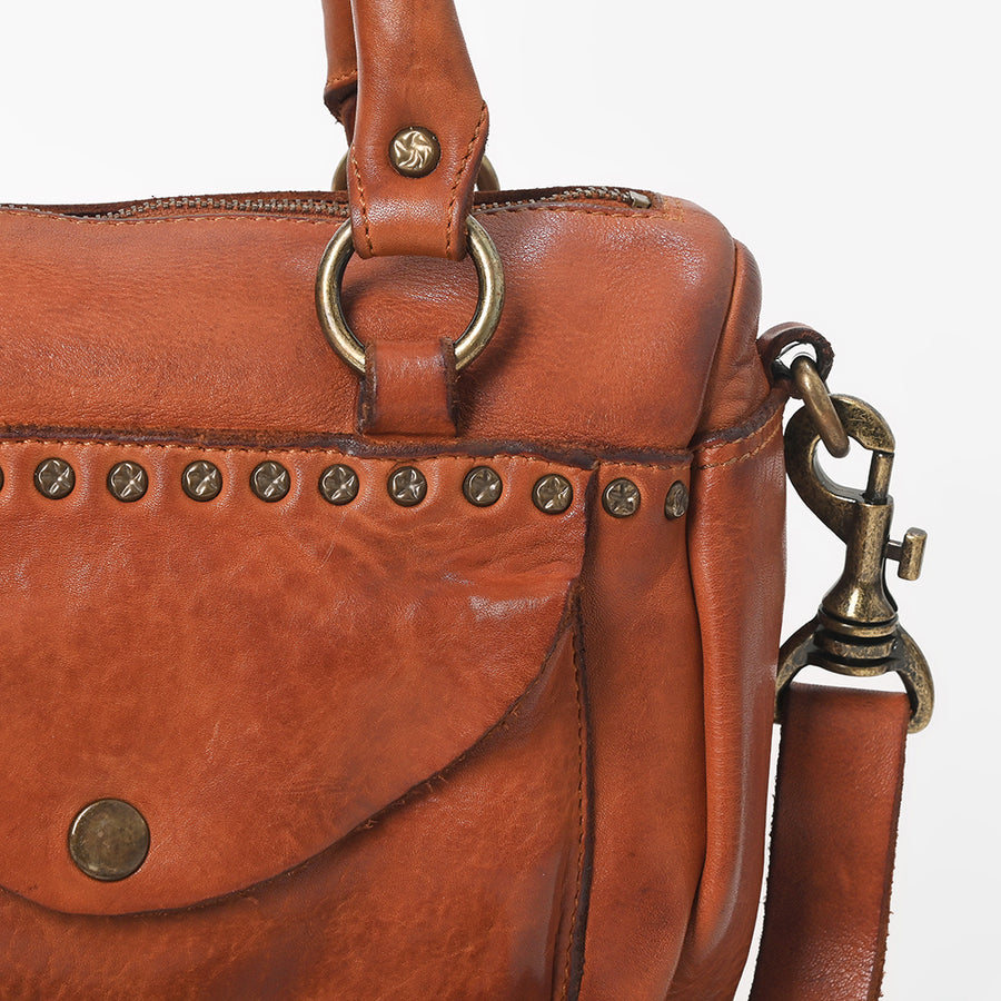 Spaghetti Western Caventina Leather Riveted Satchel Tote Crossbody Bag