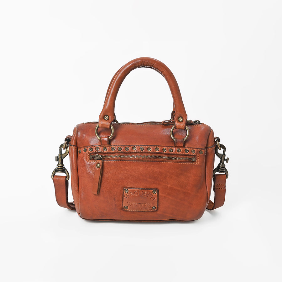 Spaghetti Western Caventina Leather Riveted Satchel Tote Crossbody Bag