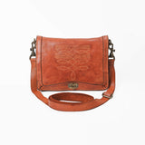 Spaghetti Western Cognac Leather Stitched Flap Crossbody Messenger Bag