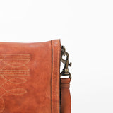 Spaghetti Western Cognac Leather Stitched Flap Crossbody Messenger Bag