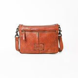 Spaghetti Western Cognac Leather Stitched Flap Crossbody Messenger Bag