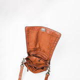 Spaghetti Western Cognac Leather Stitched Flap Crossbody Messenger Bag