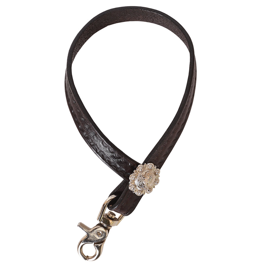 Brown leather western keychain with silver concho - Hilason