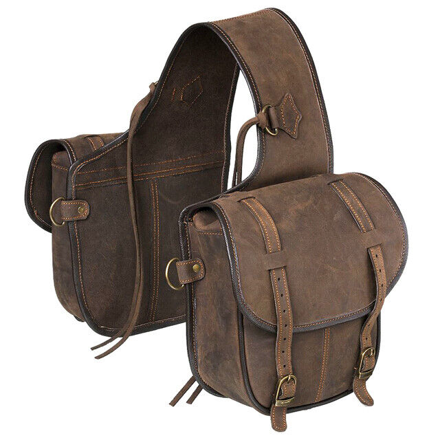 Tough 1 Soft Leather Adjustable Horn Bag W/ Dee Rings Two Pockets Brown