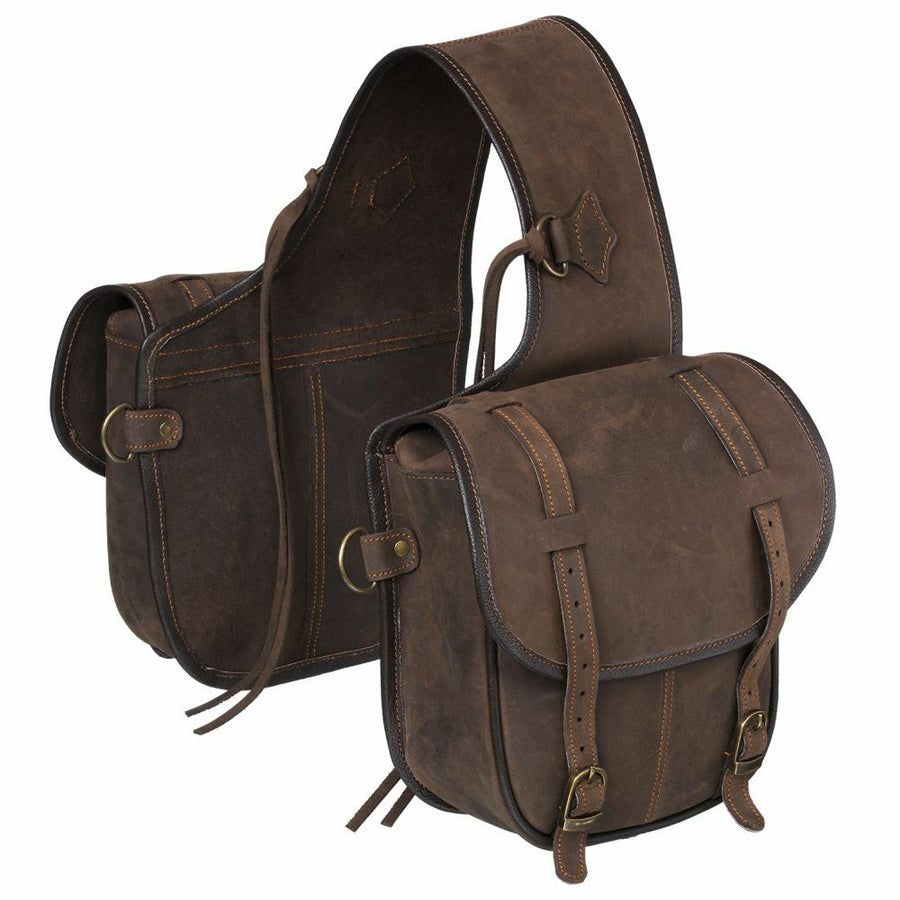 Tough 1 Soft Leather Adjustable Horn Bag W/ Dee Rings Two Pockets by Hilason – Cowboy and equestrian accessories
