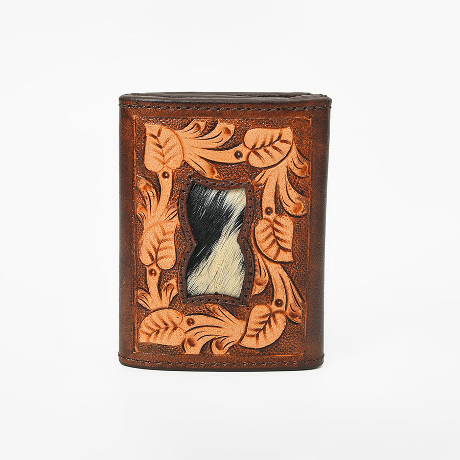 BAR H EQUINE Rodeo Floral Bifold & Trifold Wallet For Men Women HairOn Genuine Leather Tan