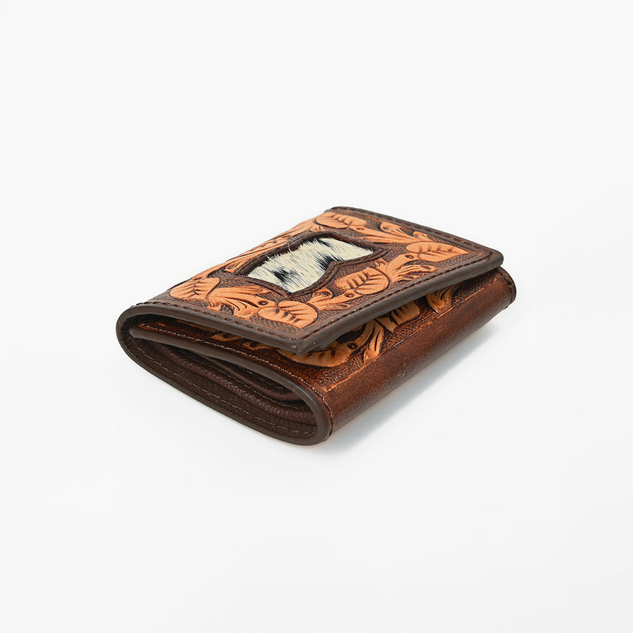 BAR H EQUINE Rodeo Floral Bifold & Trifold Wallet For Men Women HairOn Genuine Leather Tan