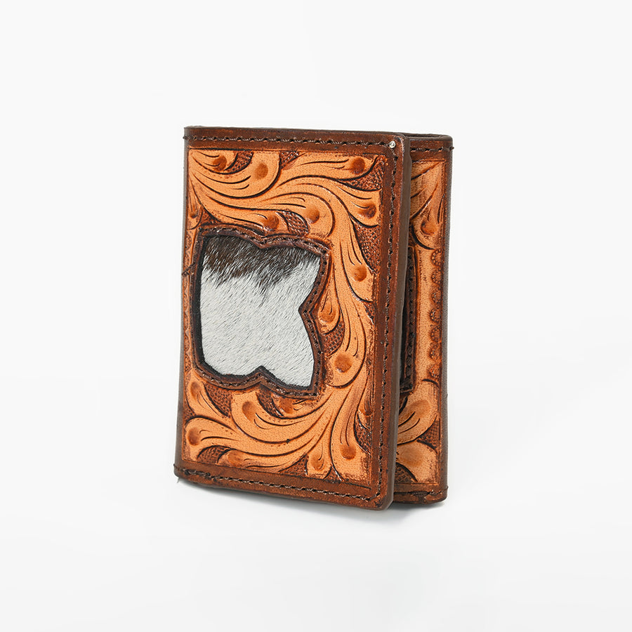 BAR H EQUINE Rodeo Floral Trifold Wallet Men Women Hair-On Genuine Leather Brown - Uhorse