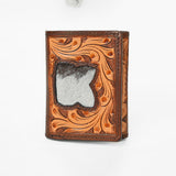 BAR H EQUINE Rodeo Floral Bifold & Trifold Wallet For Men Women HairOn Genuine Leather Brown