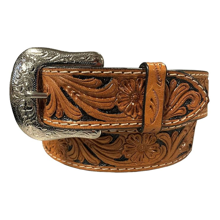 Western Fashion Hand-Tooled Western Leather Belt for Men and Women Floral Carved - Uhorse