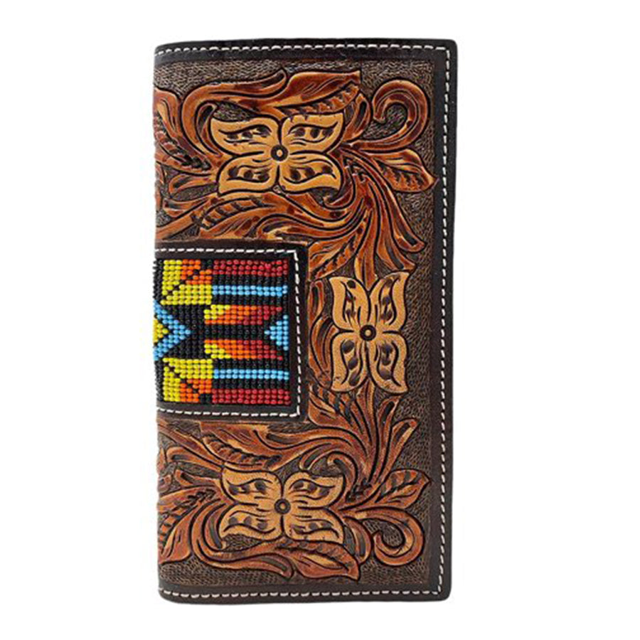 Western Faishon Floral Tooled Leather Rodeo Wallet & Checkbook Cover