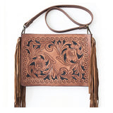 American Darling Western Hand-Tooled Leather Fringe Crossbody Bag