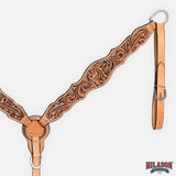 HILASON Western Horse Floral Headstall Breast Collar One American Leather Tack Set