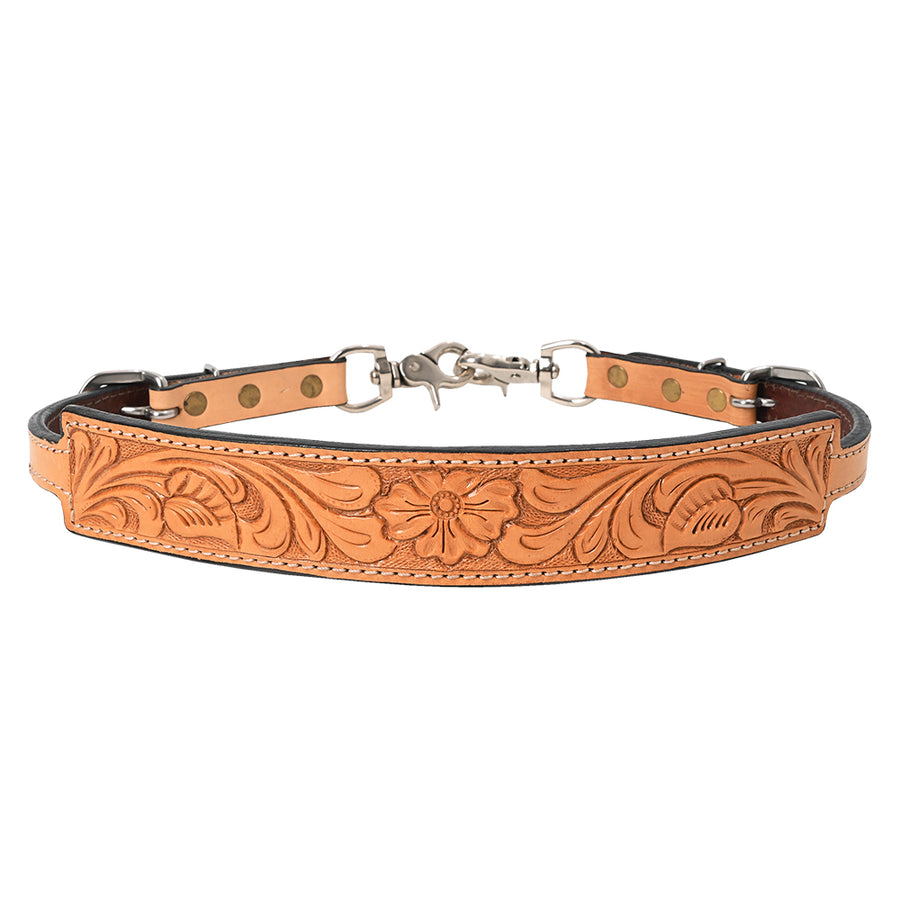 Brown leather tooled wither strap with silver hardware - Uhorse