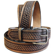 58 In Hilason Hand Tooled Basketweave Heavy Duty Western Work Leather Mens Womens Belt Dark Brown