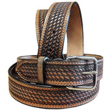 60 In Hilason Hand Tooled Basketweave Heavy Duty Western Work Leather men's women's Belt Dark Brown - Uhorse
