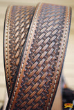 58 In Hilason Hand Tooled Basketweave Heavy Duty Western Work Leather Mens Womens Belt Dark Brown