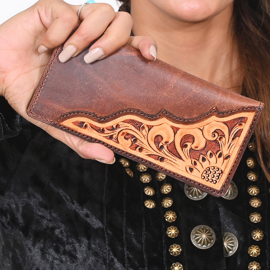 BAR H EQUINE Western Floral Rodeo Bifold Men Women Genuine American Leather Wallet