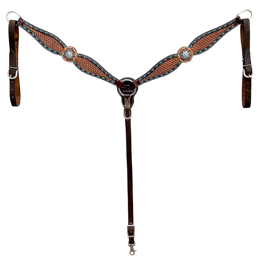 Bar H Equine Western Leather Horse Breast Collar Basket Weave Carved Brown - Uhorse