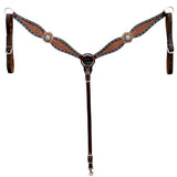 Bar H Equine Western Leather Horse Breast Collar Basket Weave Carved Brown - Uhorse