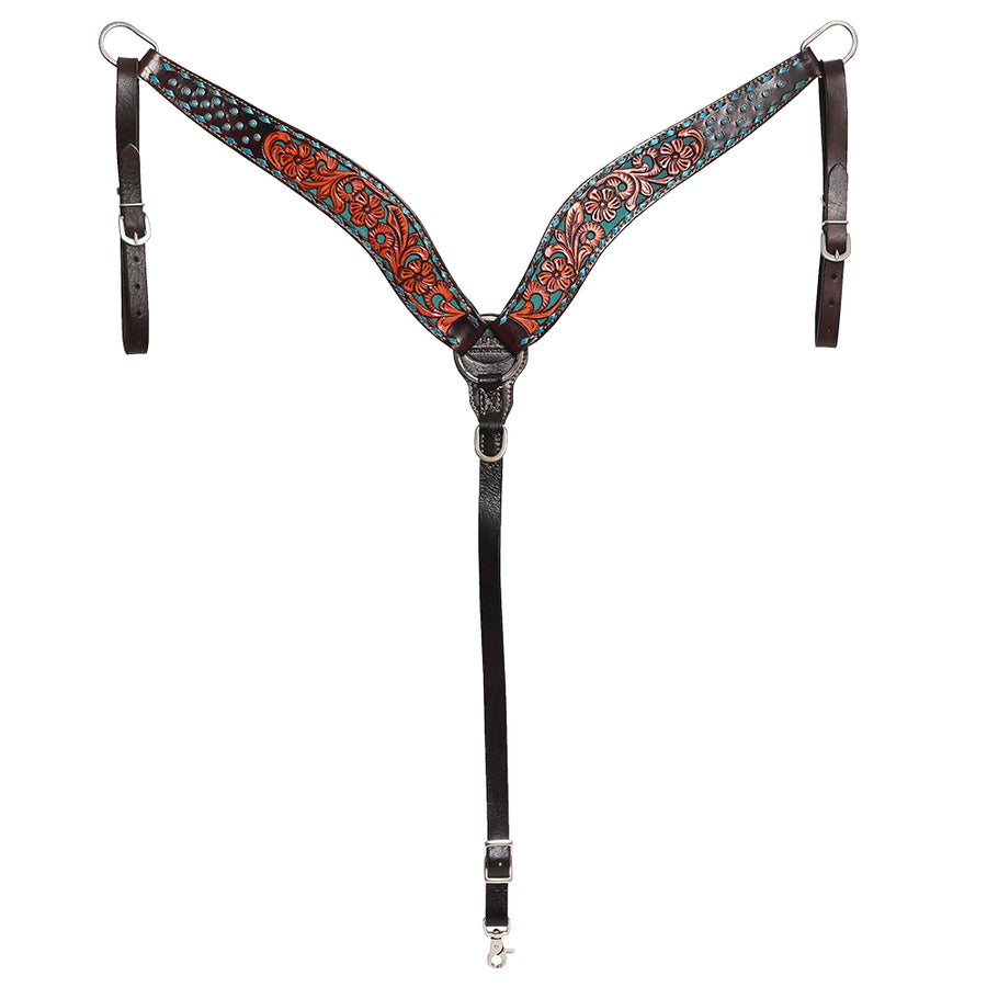 Hilason Western Horse Floral Hand Carved American Leather Breast Collar Brown - Uhorse