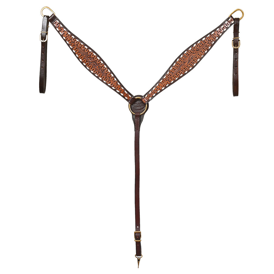 Hilason Western Leather Horse Breast Collar with Floral Tooling Brown