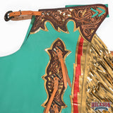 HILASON Pro Rodeo Bull Riding Chaps Genuine Leather Turquoise
