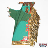 HILASON Pro Rodeo Bull Riding Chaps Genuine Leather Turquoise