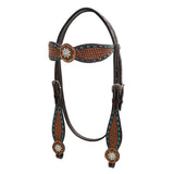 Bar H Equine Western Leather Horse Headstall Basket Weave Carved Brown - Uhorse