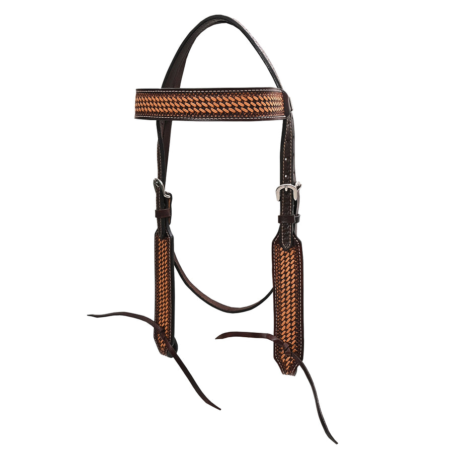BAR H EQUINE Western Handtooled Genuine Leather Horse Headstall Tack - Uhorse