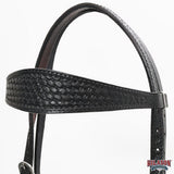 HILASON Western Horse Headstall Breast Collar Set Genuine American Leather Basket Weave Black | For Horses