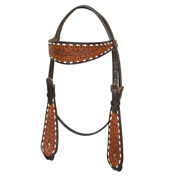 Hilason Western Leather Horse Headstall with Floral Tooling Brown