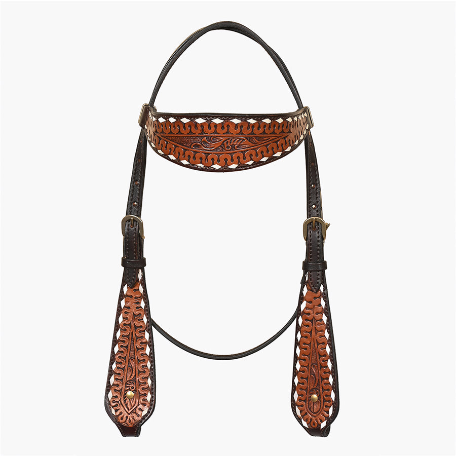 Hilason Western Leather Horse Headstall with Floral Tooling Brown