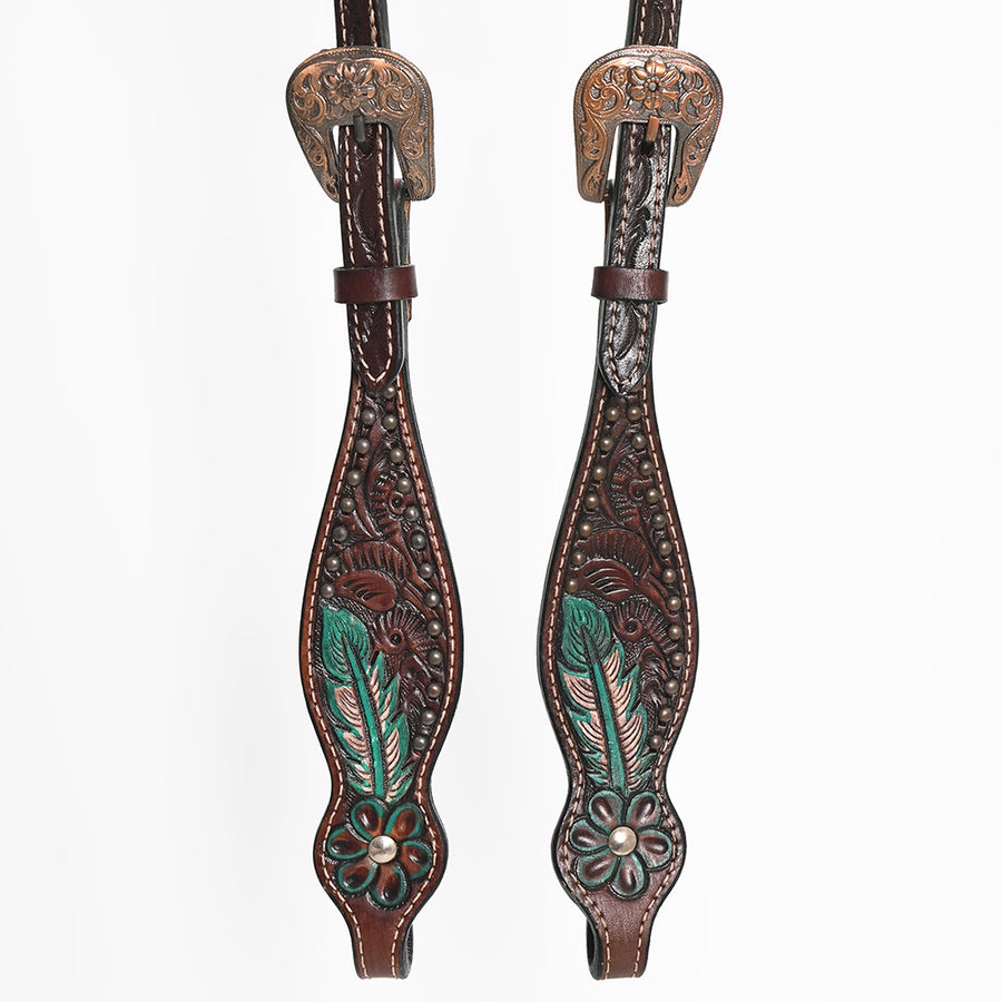 Bar H Equine Genuine Western American Leather Horse Premium Headstall & Breast Collar Set